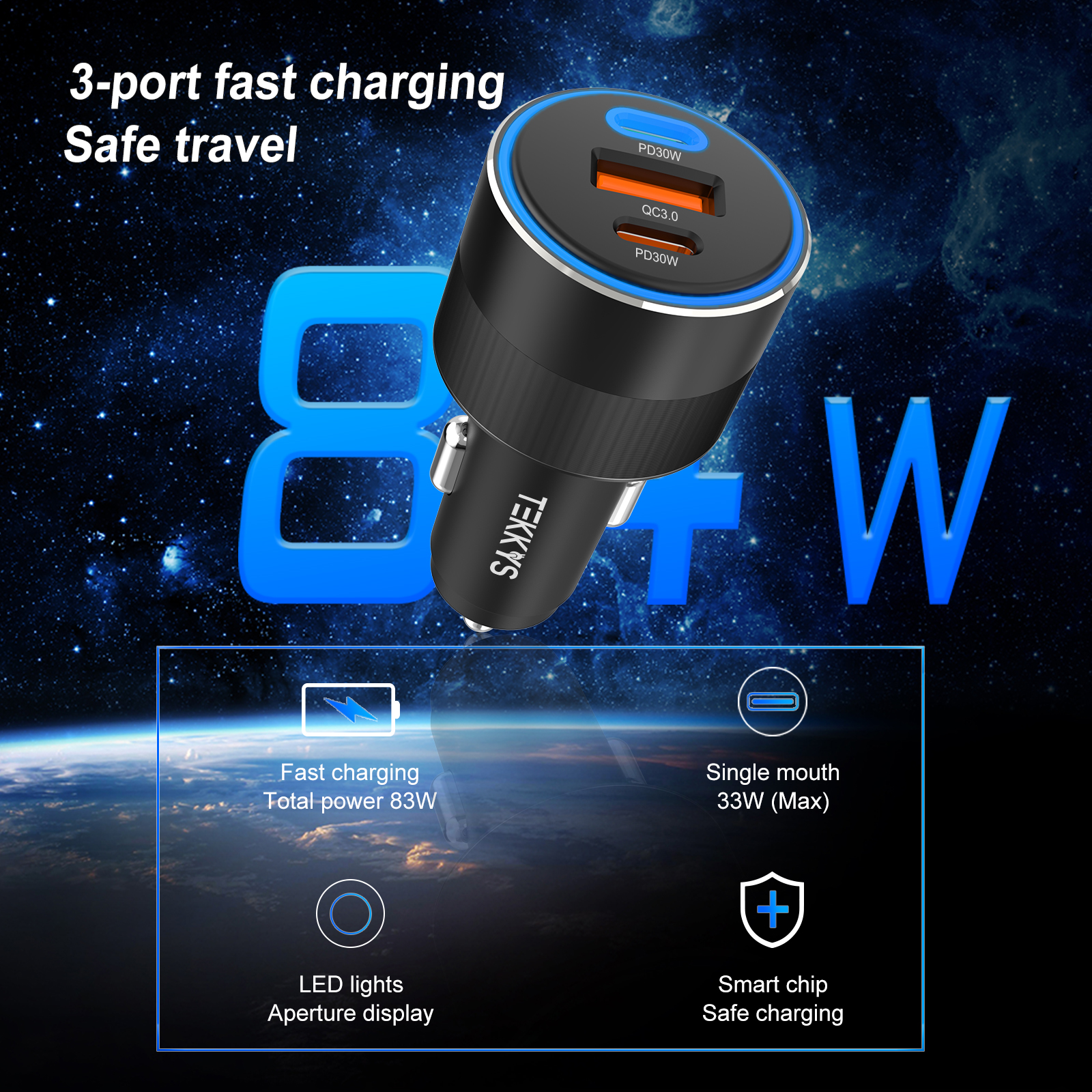 car charger, fast charger, led indicator, multi ports charger, widely compatible